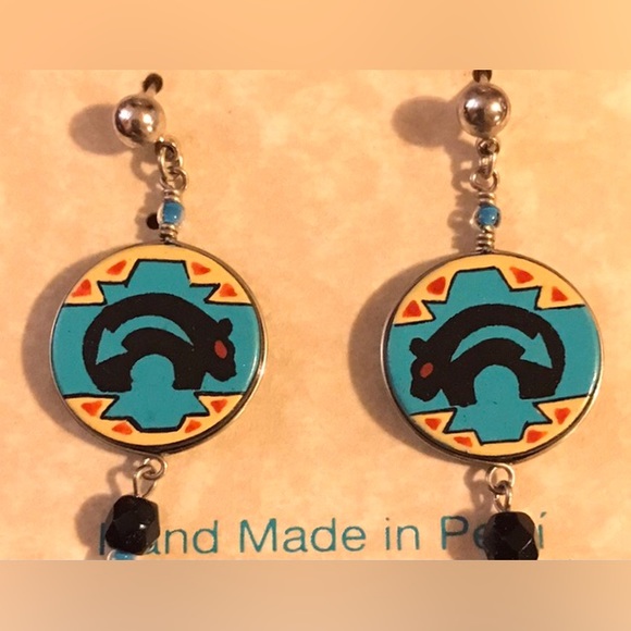 Mato Southwestern Native American Bear Arrow Blue Tribal Ethnic Geometric Dangle - Picture 5 of 16